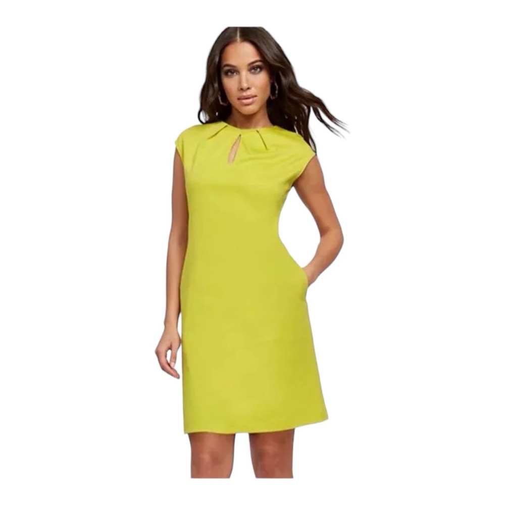Vibrant Yellow Cotton Shift Dress XS - New York & Co Keyhole Detail